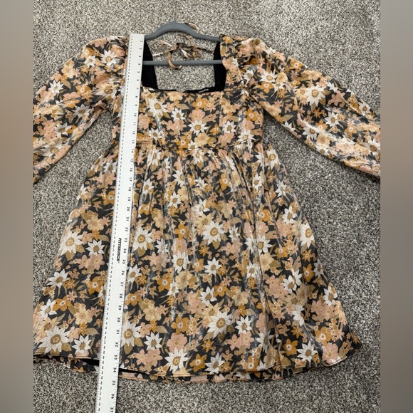 Stunning Mittoshop Floral Babydoll Square Neck Long Sleeve Shimmer Fall Dress - Picture 12 of 12